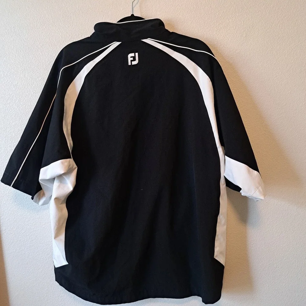 FootJoy DryJoys Tour Collection Mens Large Black White Short Sleeve Rain Shirt
